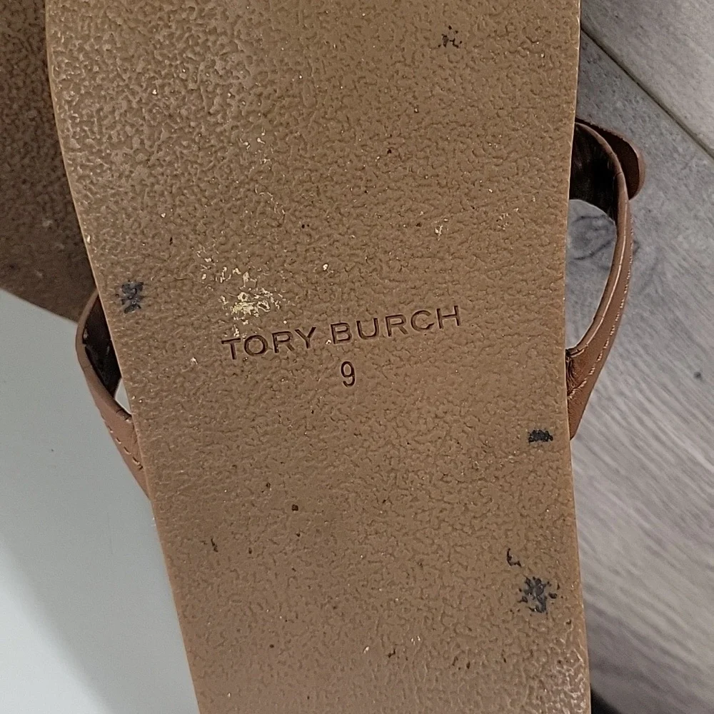 Women's Tory Burch Brown Leather Thong Sandals sz 8
